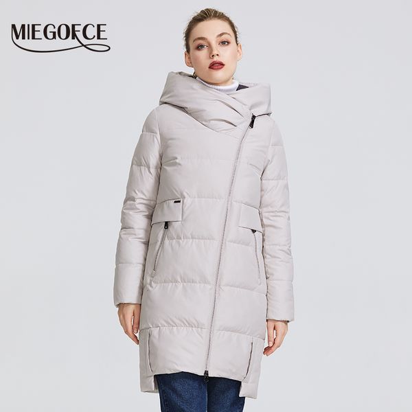 

miegofce 2020 winter collection women's warm jacket made with real bio parka women windproof stand-up collar with hood coat, Black;white