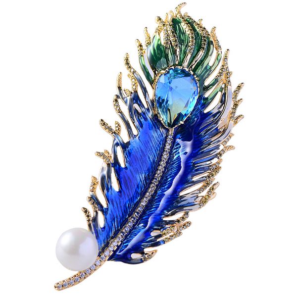 

cindy xiang new arrival enamel peacock feather brooches for women rainbow cubic zirconia brooch pin copper material high quality, Gray