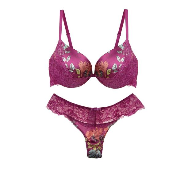 

miaoersidai floral push up bra set padded bra bralette with panty comfy fit and brief 36-40 b/c cup, Red;black