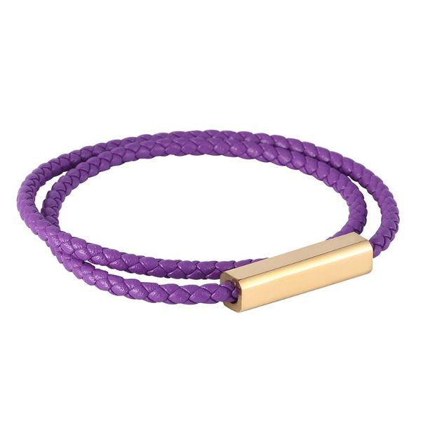 

new fashion purple braided leather bracelet men bracelet for women jewelry multilayer leather magnetic clasps bb0598, Golden;silver