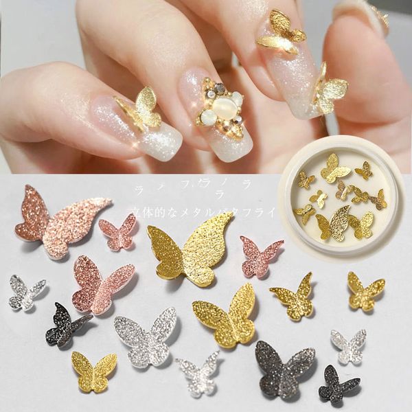 

nail art decorations diy three-dimensional metal bow accessories frosted golden butterfly charm 3d, Silver;gold