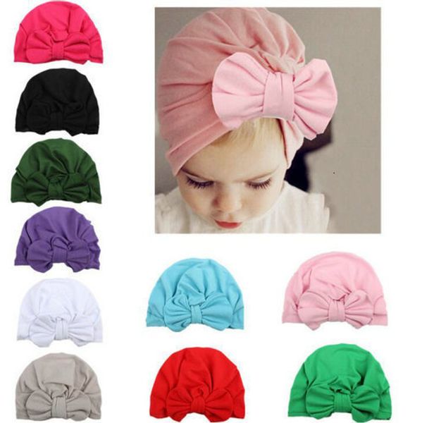 

hedging cute baby soft silky caps with big bows autumn winter warm kid cap newborn hat mixed colors, Yellow