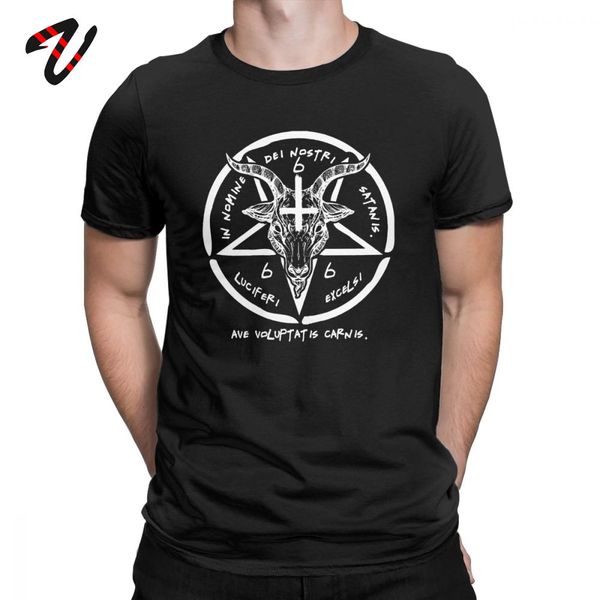 

666 бафомет t-shirt для мужчин demon tops crew neck 100% хлопок sigil сатанинской тенниски 90й коза голова холодной футболочка бог одежда