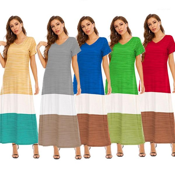 

size dresses casual breathable short sleeve vneck female dresses summer striped panelled designer womens loose plus, Black;gray