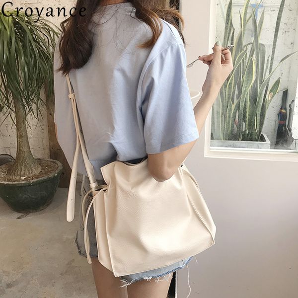 

croyance ins bucket shape women bags simple style shoulder bag string handbags pu leather big bag totes