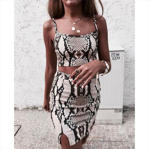 

hirigin women snakeskin printed slim clothes set crop skirt 2pcs women girls bandage bodycon party clubwear mini skirt, Gray