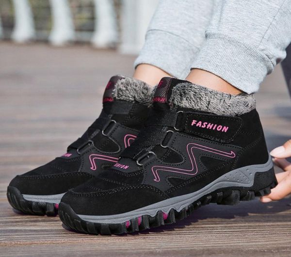 

fashion men boots split leather ankle snow boots shoes warm fur plush lace-up winter shoes plus size 38~46, Black