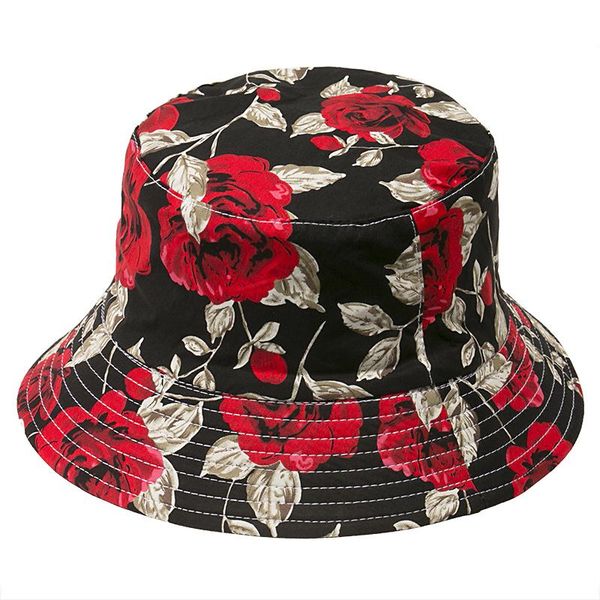 

reversible caps femme chapeau bob mens new hat for bucket hats rose women fisherman fashion foxmother flower floral panama zhisp, Black;white