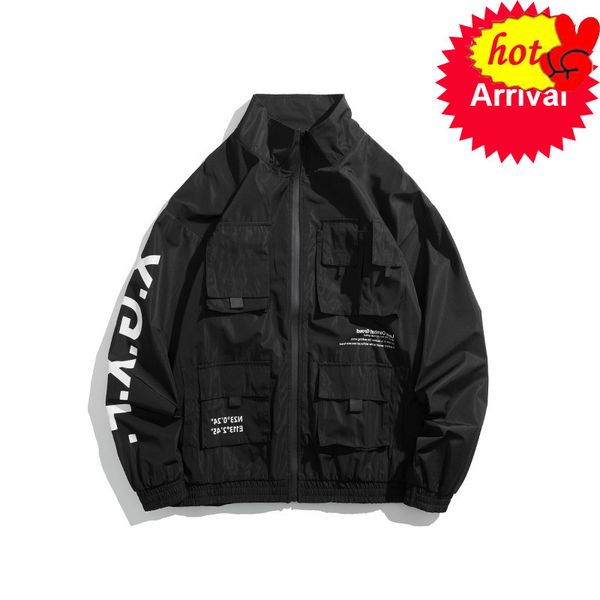 

cargo jackets black men streetwear tactical jacket multi-pocket male autumn windbreaker coat, Black;brown