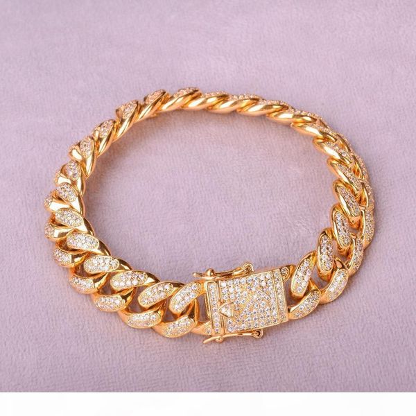 

мужская кубинский браслет hip hop ювелирных цвета золота top моды 12мм ice out кубический циркон curb медь материал cz цепи, Black