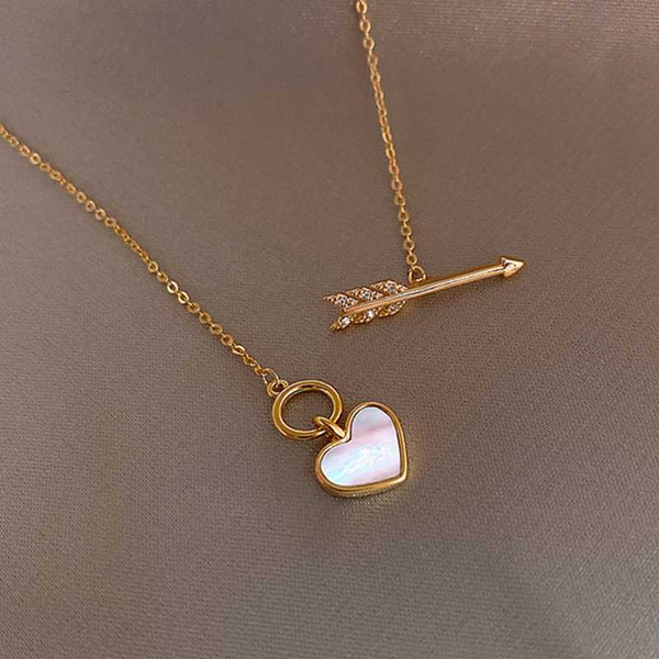 

korean simple fashion opal stone crystal love necklace woman exquisite sweet short clavicle chain cupid's arrow anniversary gift, Silver