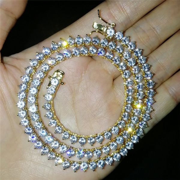 

4mm 16/18/20/22/24inch gold silver colors bling cz diamond stone tennis chain necklace for men women bling chains nice gift