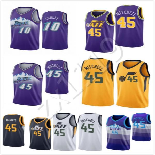 

donovan 45 mitchell mike 10 conley basketball jersey mens karl 32 malone john 12 stockton white purple retro shirt, Black;red