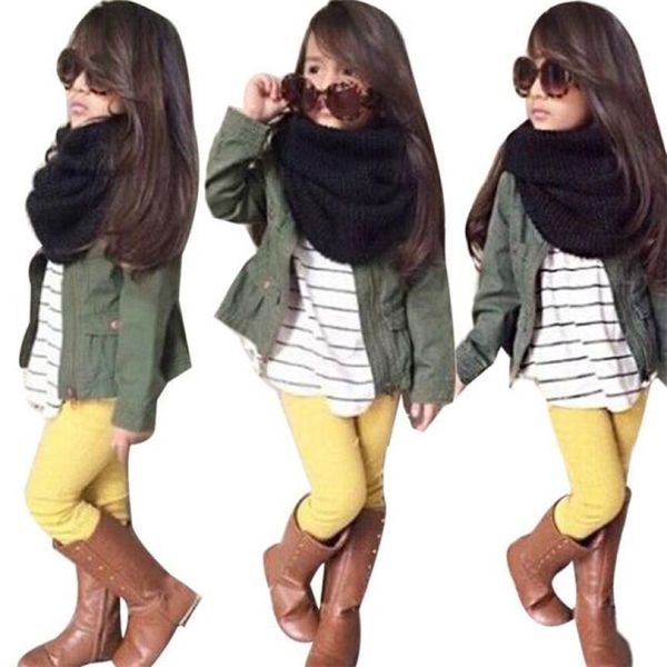 

army green color 1set kids toddler girls warm long sleeve t-shirt +coat+pants clothes outfits drop shipped st06, White
