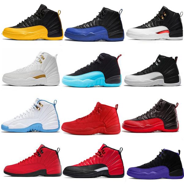 

12s 12 men basketball shoes reverse flu game dark concord university gold gym red wntr game royal taxi sports sneakers, Black