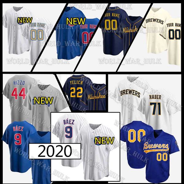 

9 хавьер баэз трикотажных изделий 22 christian yelich детеныши 44 энтони риццо 23 ryne сандберг пользовательские пивоваров джош hader keston, Black;blue