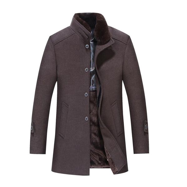 

new winter men's jacket business casual warm jacket plus velvet coat overcoat windbreaker single-breasted woolen, Black
