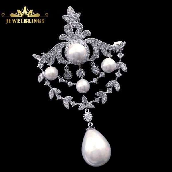 

queen jewelry micro pave cz foiled triple layered loop mother of pearl drop brooch tear drop pins for wedding prom dressy party, Gray