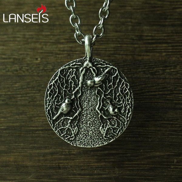 

lanseis 1pcs a big fan of the lung roots. love the birds jewelry tree root pendant lungs and birds necklace jewelry, Silver