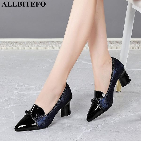 

allbitefo size 34-42 mixed colors natural genuine leather women heels shoes high heels fashion red women high heel shoes, Black