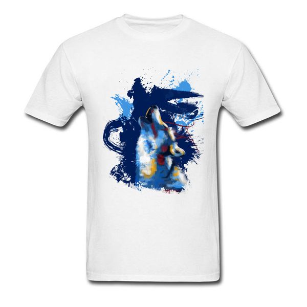 

howling wolf painting t-shirts simple style retro mens summer shirts pure cotton leisure loose no button tees