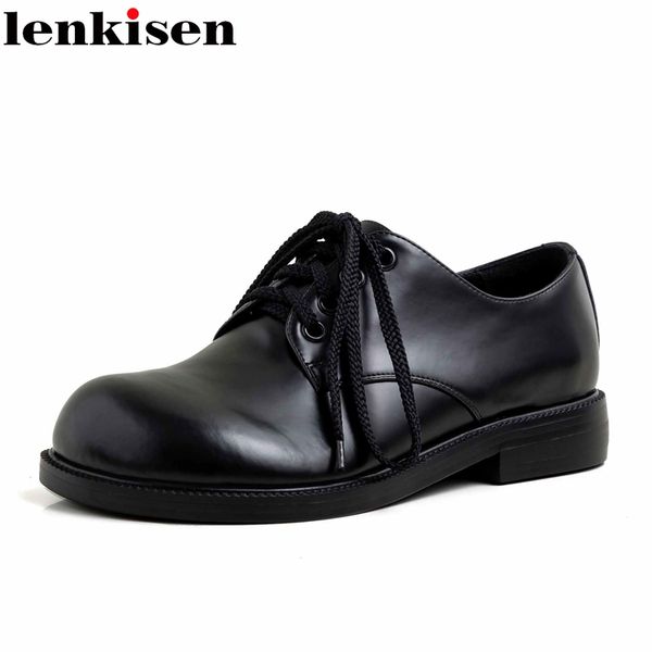 

lenkisen leisure british school casual shoes round toe low square heel preppy style lace up young lady non-slip maiden pumps l61, Black