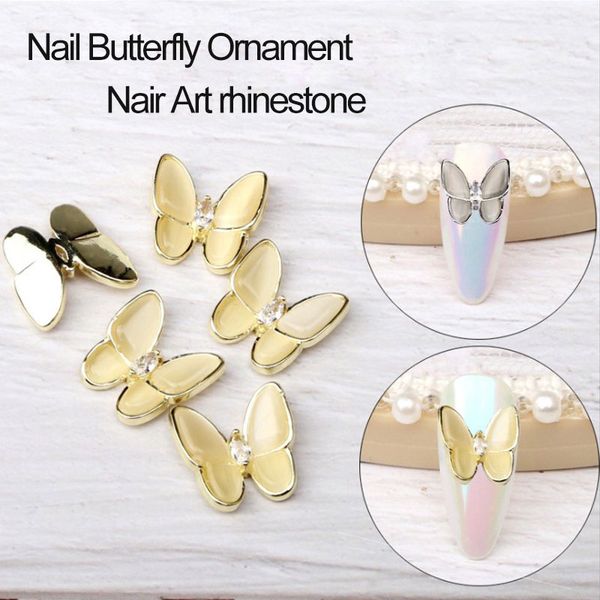 

1pc nail opal butterfly ornament flash nails zircon rhinestone nail decoration opal gems nails alloy zircon bow diamond, Silver;gold