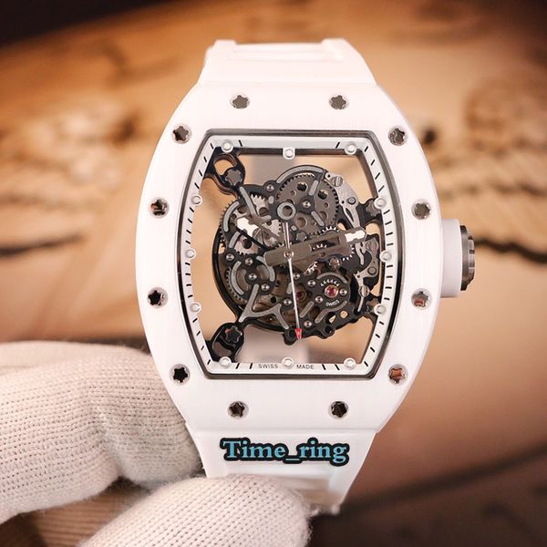 

sk edition rm055 skeleton dial white ceramics case automatic mechanical movement rm055 mens watch white rubber strap designer watches, Slivery;brown