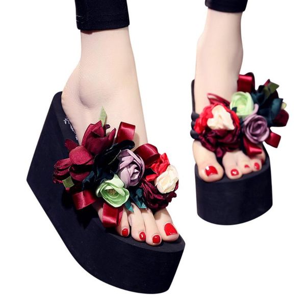 

youyedian colorful floral beach slippers woman platform sandalias brand cozy slip on shoes woman flip flops mujer bling size #3, Black