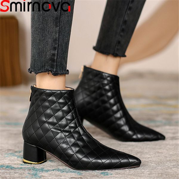 

boots smirnova 2021 ankle thick high heels pointed toe 2 colors ladies shoes autumn winter women black milk apricot