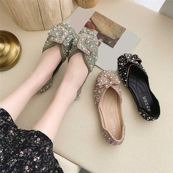 

crystals pearl butterfly-knot women flats bling woman shoes ladies soft sole square toe slip-on bling shoes 2020, Black