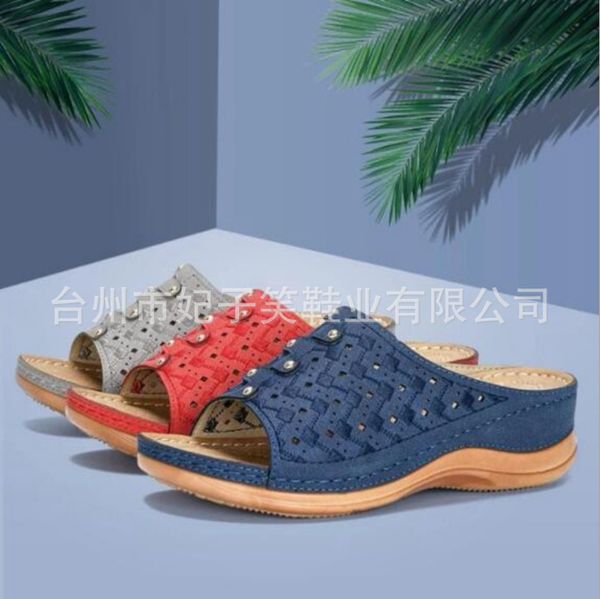 

women's plus size casual slippers solid color platform varved sandals, Black