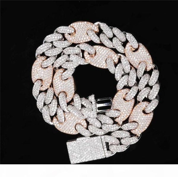 

16mm width 18 22inch cz prong setting link chain necklace for men gold plated full cz cuban chains necklace hip hop jewelry, Silver