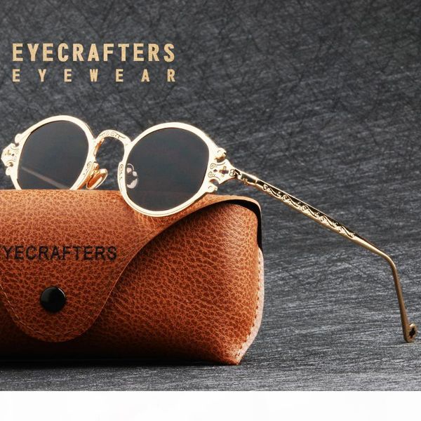

luxury gold metal brand designer sunglasses mens womens oval round gothic sunglasses retro vintage steam punk, White;black