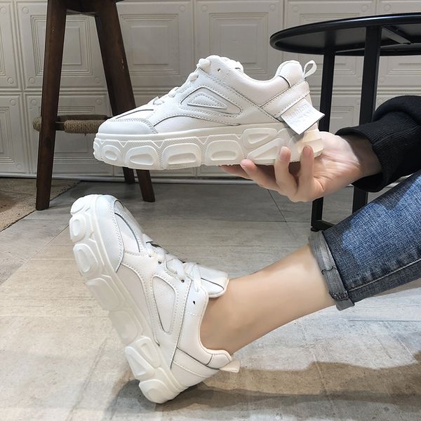 

light fashion sneakers for woman comfortable casual shoes rubber trend flats shoes classic thick bottom single board, Black