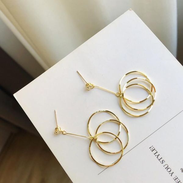 

jewley s925 sterling silver needle circle round pendant charm earrings for women fashion, Golden