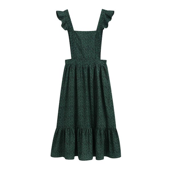 

women fashion floral print midi dress vintage square collar ruffled strap female dresses vest dress vestido, Black;gray