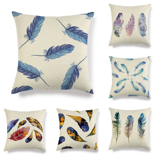 

cushion/decorative pillow 45cm*45cm watercolor feather design linen/cotton throw covers couch cushion cover home decorative