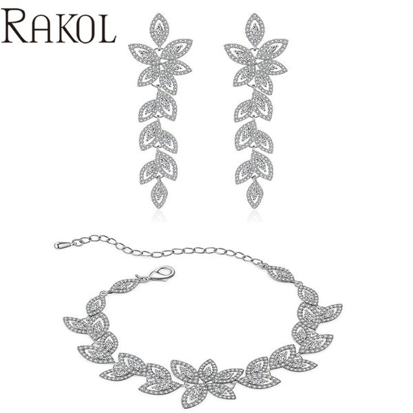 

rakol vintage big crystal leaves earrings for women gifts classic drop earrings jewelry retro design for anniversary rk3069s, Silver