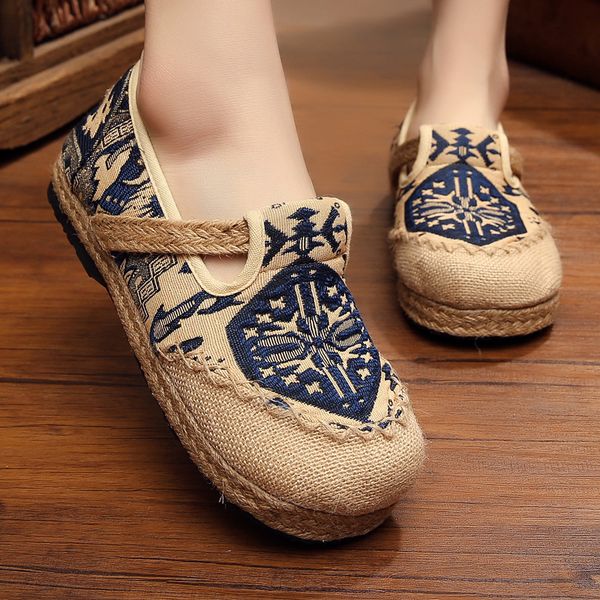 

oudiniao скольжения на плоской подошве женщина espadrilles холст этнический дизайн круглый toe wrap мокасины женская обувь женская мода, Black