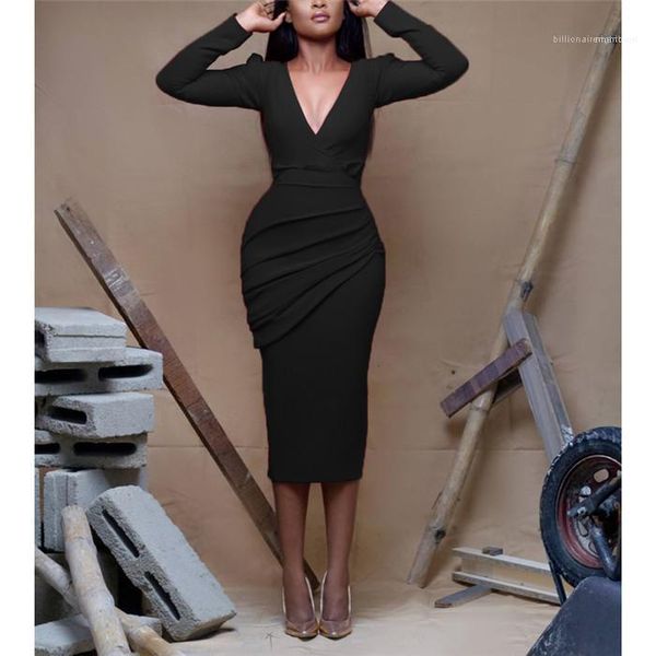

v neck waist down solid casual dresses women clothes womens long sleeve skinny dress designer, White;black
