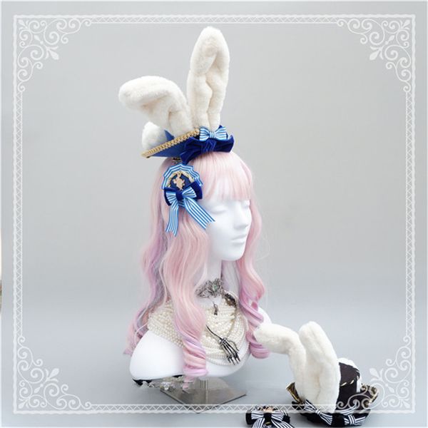 

funny party hat lolita cosplay fur ear sailor badge mini hat, Blue;gray