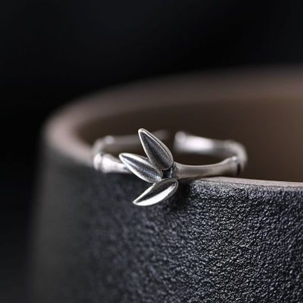 

925 sterling silver vintage bamboo rings for women adjustable personality design rings fashion femal jewelry