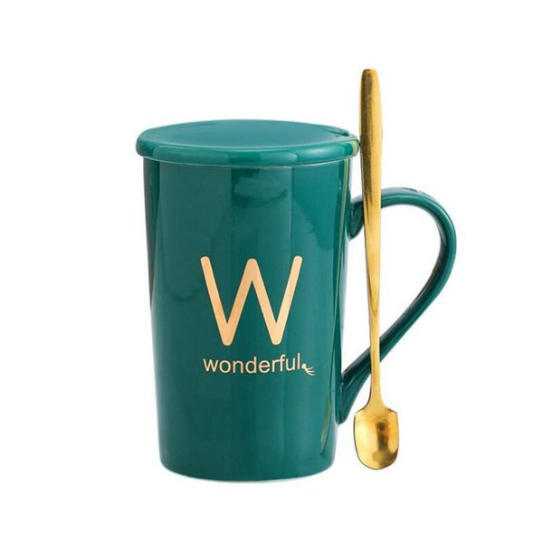 

new ceramic mugs letter creative mugs with spoon lid black and gold porcelain zodiac milk coffee cup drinkware