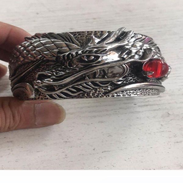 

s925 silver-plated men's bracelet large chinese national dragon-shaped fashion new bracelet men's mighty symbol gift, Black