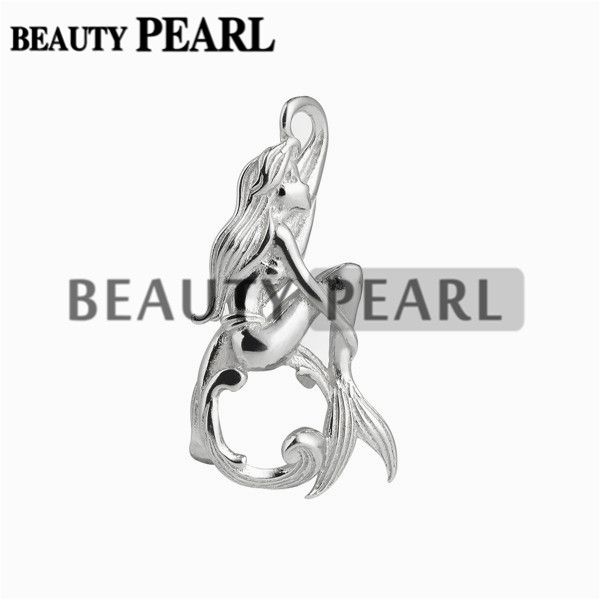 

5 pieces mermaid pendant charm love wishing gift 925 sterling silver pearl pendant mounting diy jewelry