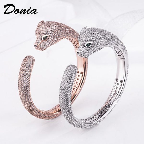 

donia jewelry party gift rose gold jewelry bracelet micro inlay zircon leopard adjustable bracelet personality domineering animal bracelet, Black