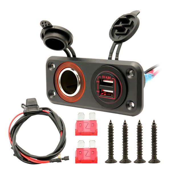 

12v marine usb outlet socket panel, cigarette lighter socket, dual usb ports waterproof charger panel for car marine vehicle motorcycle atv