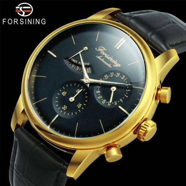 

forsining luxury automatic mechanical watch men working small dial fashion classic mechanical watches power reserve design clock, Slivery;brown
