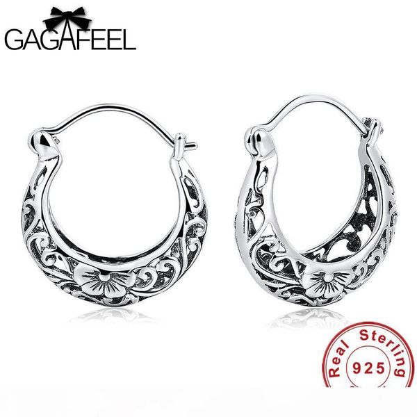 

wholesale 100% real pure 925 sterling silver female fashion jewelry hollow flower retro earrings for women lover gifts drop ship, Golden;silver